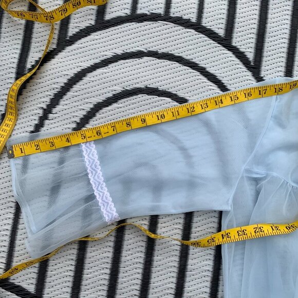 Vintage Sheer Chiffon Peignoir Robe Handmade Pastel Blue Dressing Gown - Picture 12 of 13